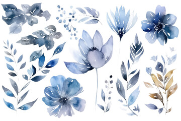 pattern with spring blue flowers and leaves. floral pattern for wallpaper or fabric. AI