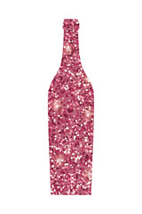 Wine bottle with glitter pink texture. Viva Magenta colors illustration isolated on white background. Vector