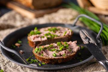 Delicious pate on homemade bread