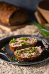 Delicious pate on homemade bread