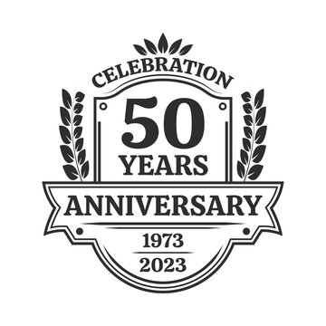 50 years anniversary icon or logo. Vintage birthday banner design. 50th anniversary yubilee celebration badge or label. Vector illustration.