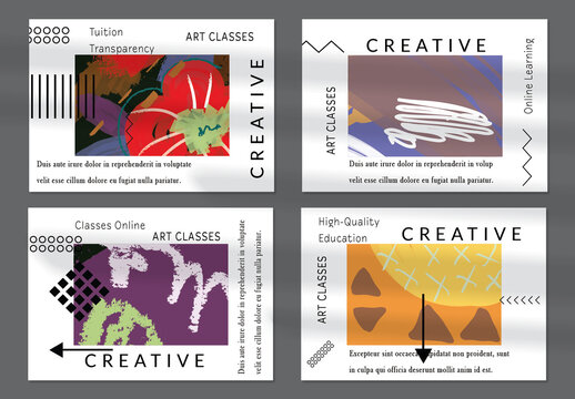 Flyer Layout with Black Shapes and Abstract Bright Rectangle on White