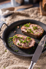 Delicious pate on homemade bread