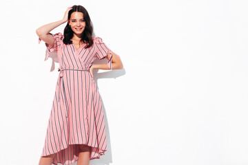 Young beautiful smiling female in trendy summer clothes. Sexy carefree woman isolated in studio. Positive model having fun. cheerful and happy