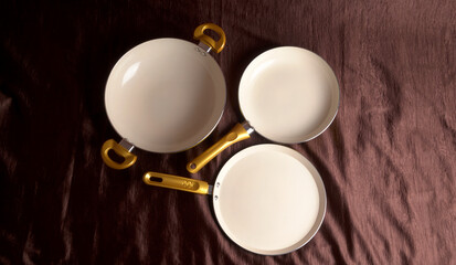 Pots and pans. Set of cooking kitchen utensils and cookware.
