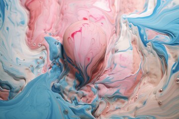 Marble fluid motion in pastel on canvas with swirls of blue and pink. Elegant and colorful art design generated with AI. Generative AI