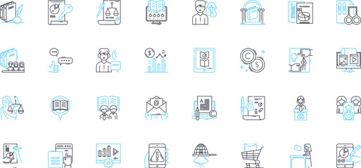 Trademark infringement linear icons set. Trademark, Infringement, Legal, Counterfeit, Protection, Lawsuit, Intellectual line vector and concept signs. Property,Rights,Branding outline illustrations