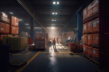 Naklejka na ściany i meble Warehouse workers. Generative AI