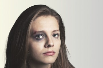 Naklejka premium Bored young woman posing at camera,with black circles