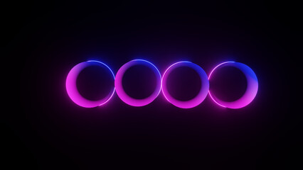 3d render, abstract neon background with fluorescent rings, interconnected blur
