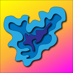 abstract 3d illustration  with light and dark blue 3d clouds on a warm yellow-pink gradient 