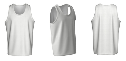 Tank Top - White, template, from three sides, isolated on white background