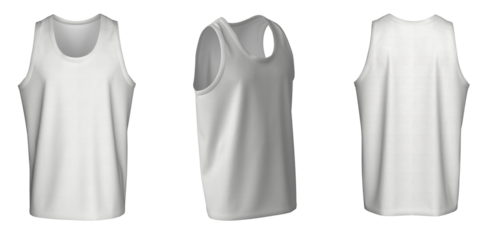 Tank Top - White, template, from three sides, isolated on white background