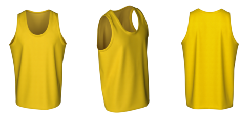 Tank Top - Yellow, template, from three sides, isolated on white background