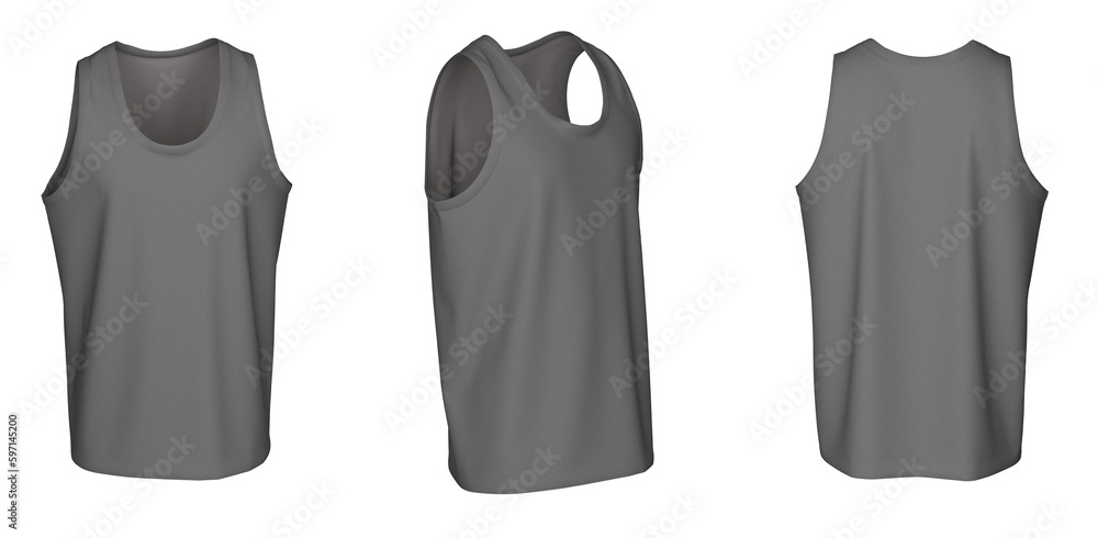 Wall mural Tank Top -Grey, template, from three sides, isolated on white background