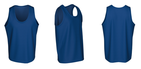 Tank Top - Blue, template, from three sides, isolated on white background