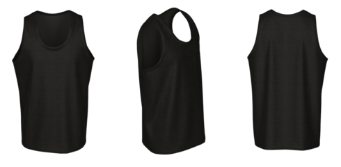 Tank Top - Black,  template, from three sides, isolated on white background
