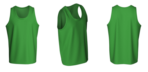Tank Top - Green, template, from three sides, isolated on white background