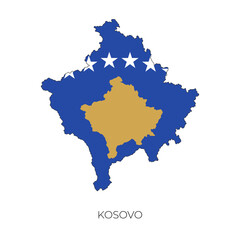 Kosovo map and flag. Detailed silhouette vector illustration	