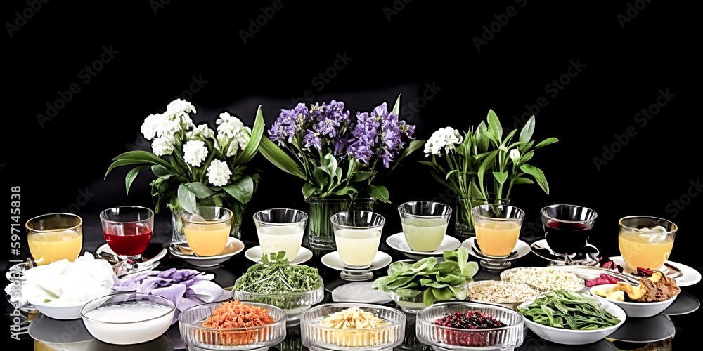 Aufkleber a beverage background with an aromatic assortment of black breakfast items was created - generative 