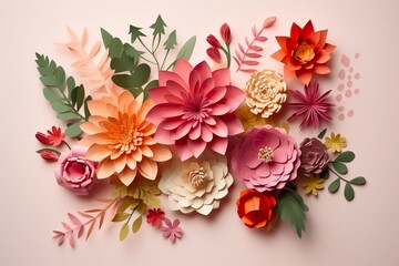 flower colorful paper cut style with isolated background Generative AI