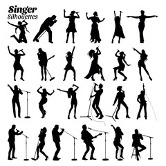 Fototapeta na wymiar Singer silhouette vector illustration set.