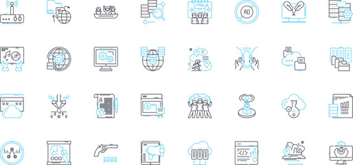 Data science linear icons set. Analytics, Big Data, Machine Learning, Algorithms, Predictive Modeling, Statistics, Visualization line vector and concept signs. Artificial Intelligence,Clustering,Data