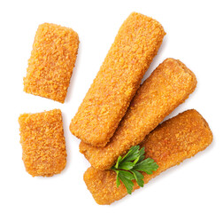 Fried nuggets and halves on a white background. Top view