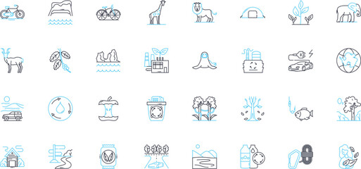 Climate change linear icons set. Warming, Pollution, Greenhouse, Drought, Flood, Melting, Sustainability line vector and concept signs. Carbon,Emissions,Deforestation outline illustrations