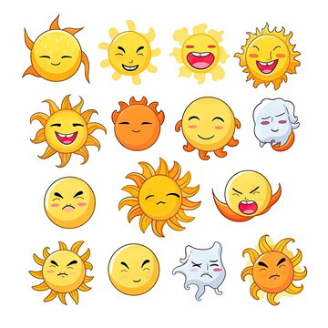 Sun and moon emoji set, white background