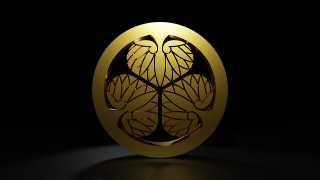 KAMON,Japanese family crests.Golden symbol on a black background.