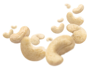 Flying delicious cashew nuts, cut out