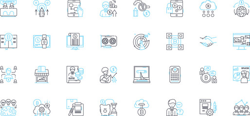 Artificial reality linear icons set. Virtual, Augmented, Holographic, Immersive, Simulated, Synthetic, Digital line vector and concept signs. Interactive,Futuristic,Gaming outline illustrations
