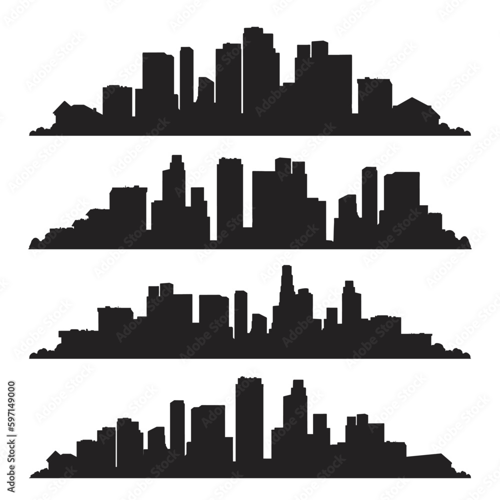 Wall mural city skyscrapers monochrome set stickers