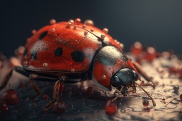 Red hearted ladybug AI banner. Generative AI