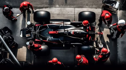 Foto op Canvas Formula 1, racing car at pit stop, maintenance technical team, generative ai © AI BLONDY