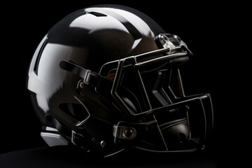 Black american football helmet on dark background. 3D render. Generative AI