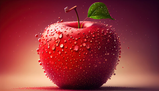 Fresh Delicious Fresh Wet Red Apple on Colorful Background Generative AI