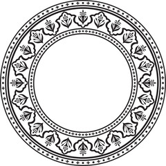 Vector round national monochrome black ornament of ancient Persia. Iranian ethnic circle, ring, border, frame..