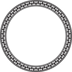 Vector black monochrome round Kazakh national ornament. Ethnic pattern of the peoples of the Great Steppe, .Mongols, Kyrgyz, Kalmyks, Buryats. circle, frame border.