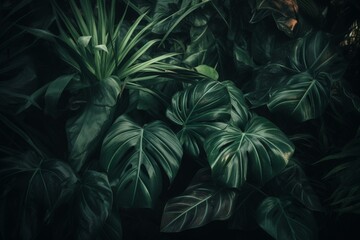 Naklejka na ściany i meble Wallpaper with various tropical leaves shapes and patterns. Generative AI