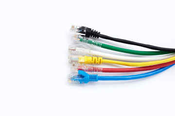 LAN network connection ethernet cables on white