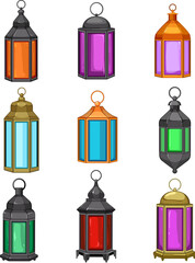 arabic lantern set cartoon vector illustration