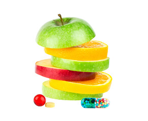 Vitamins. Fruits. Stack of fruits isolated on transparent background. PNG format	
