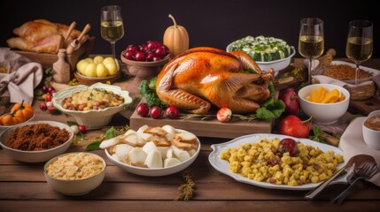 Turkey Lovers Month scene with a delicious turkey dish. black background. Generative AI