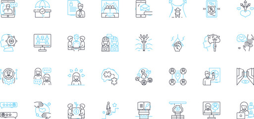 United communities linear icons set. Togetherness, Unity, Collaboration, Solidarity, Diversity, Inclusivity, Cooperation line vector and concept signs. Neighborliness,Bridging,Empathy outline