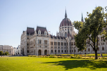 Fototapeta na wymiar Budapest in summer. The building of the Hungarian Parliament.