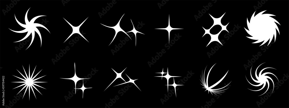 Poster y2k symbols, a large set of retro stars objects for design, projects, posters, banners and business 