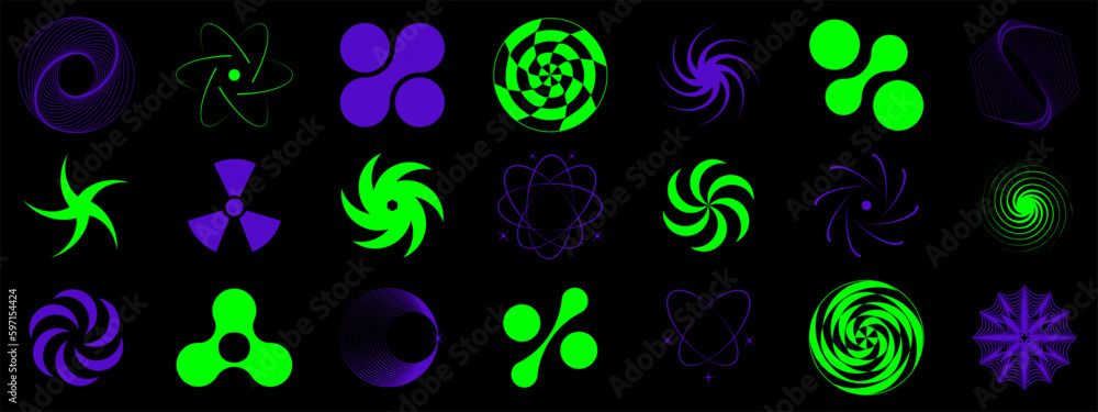 Poster y2k symbols, a large set of retro objects for design, projects, posters, banners and business cards.