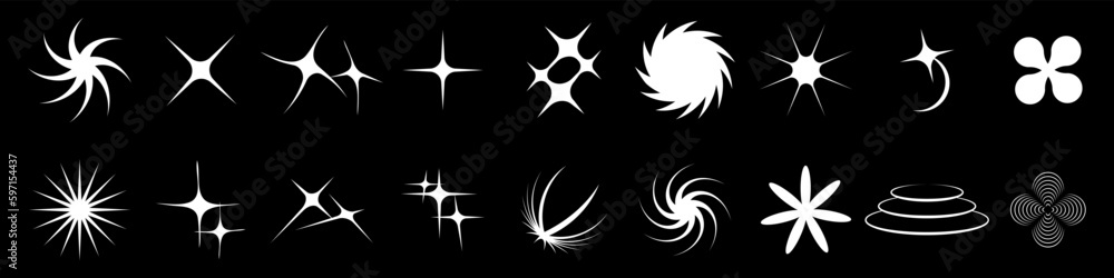 Poster y2k symbols, a large set of retro stars objects for design, projects, posters, banners and business 
